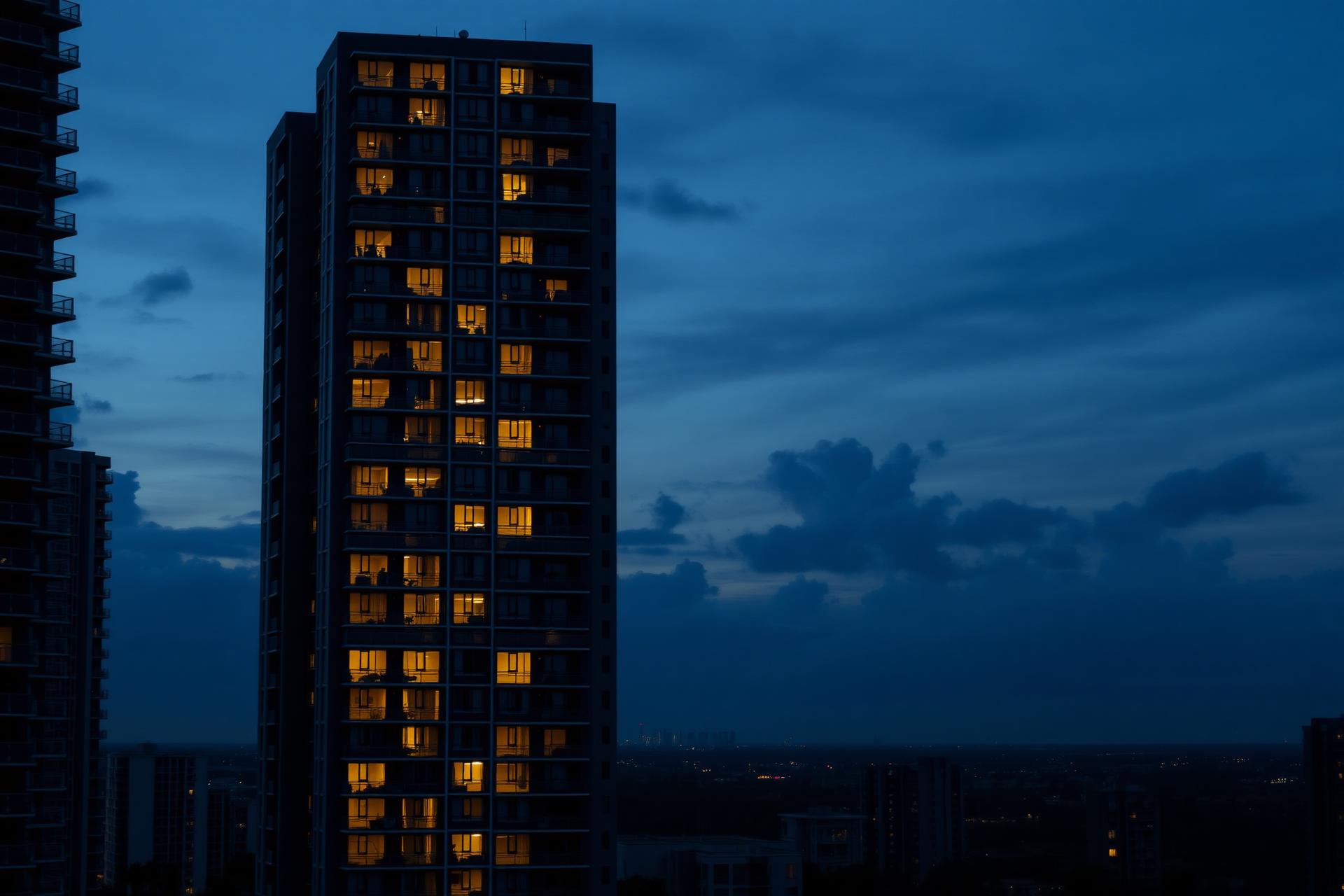 Florida high-rise condominium tower at dusk